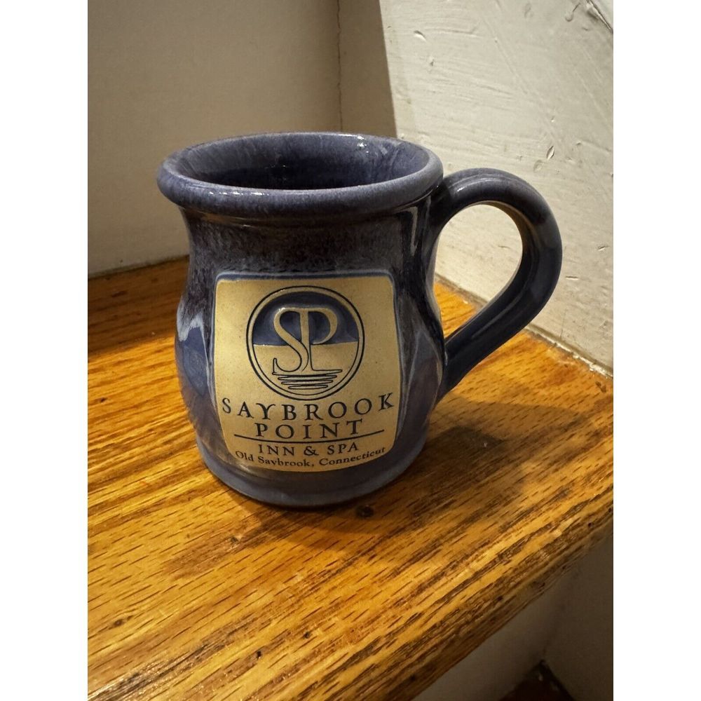 Deneen Pottery Saybrook Point Inn & Spa Blue Drip Coffee Mug‎ Stoneware CT